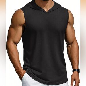NWT. Men's Black Sleeveless Hoodie Tank Top